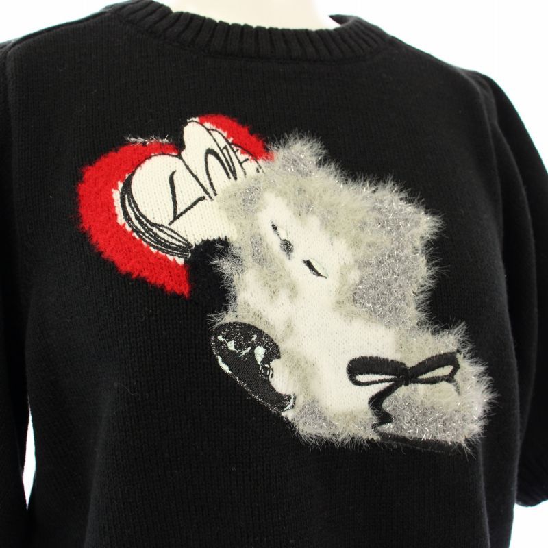 ファーファー furfur Lizii Lin 李子林 25SS キャットジャガードニットトップス セーター 五分袖 ONE 黒 RWNT251101 /TK レディース ファーファー furfur Lizii Lin 李子林 25SS キャットジャガード