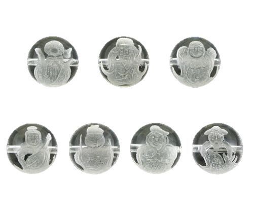 定番人気，限定セール 七福神 水晶 手彫り玉セット 14mmセット【彫刻ビーズ】天然石 パワーストーン 小物・アクセサリー