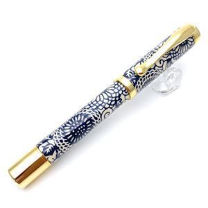 日本製 万年筆 |文房具 藍染 ぼたん 藍色 美濃和紙 友禅紙 文具 オフィス用品 ステーショナリー