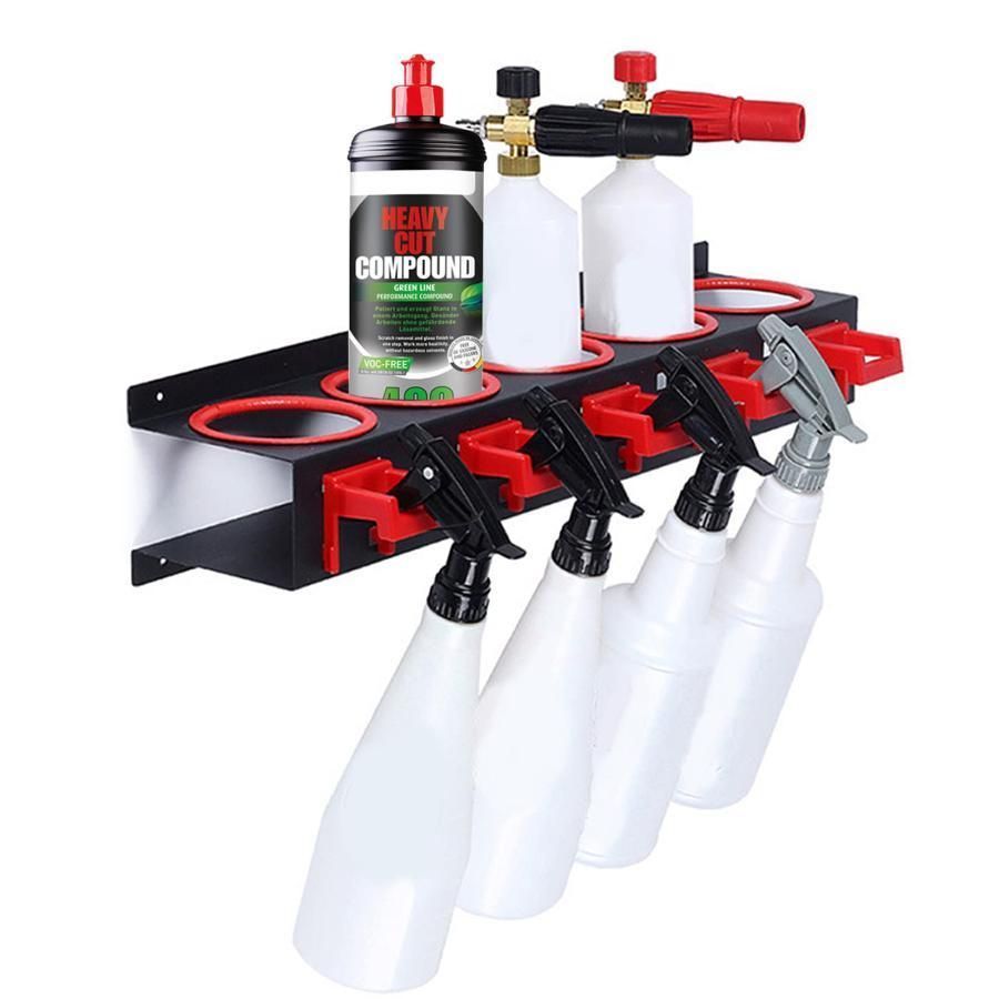 スプレーボトル収納ラック 研磨剤ワックス/缶収納ラック/壁掛け/ガレージボトルオーガナイザー/プラスチック/吊り下げ/フック5個付き /クリーニングディテールツ