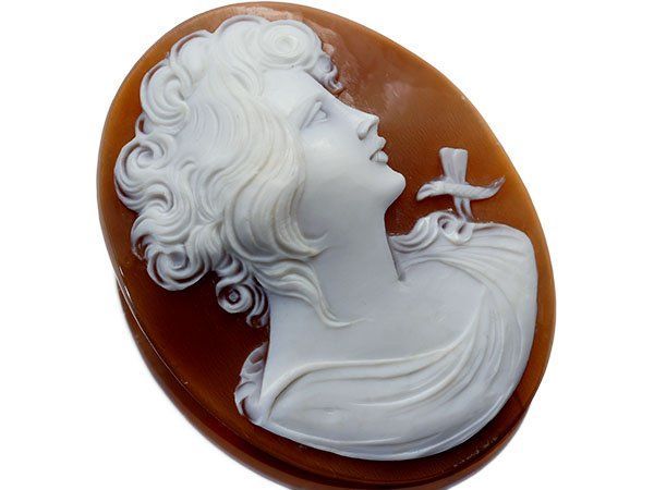 ジュエリー極】虫と凛々しい貴婦人 アンティークシェルカメオ