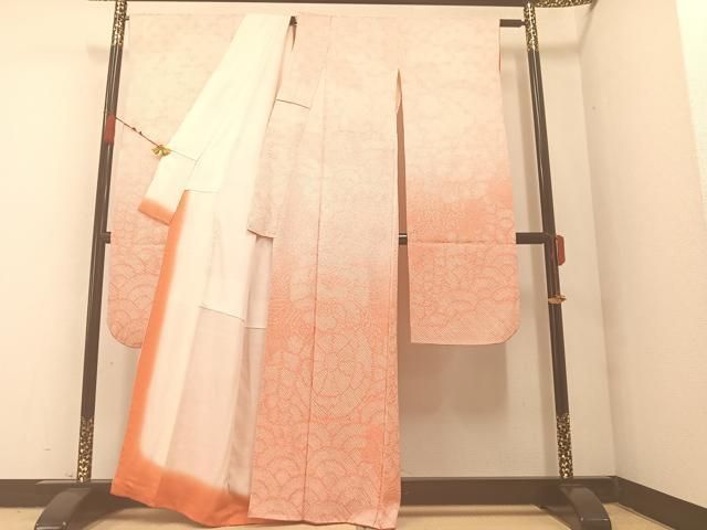 平和屋着物▽上質な小紋 単衣 源氏車檜扇草花文 正絹