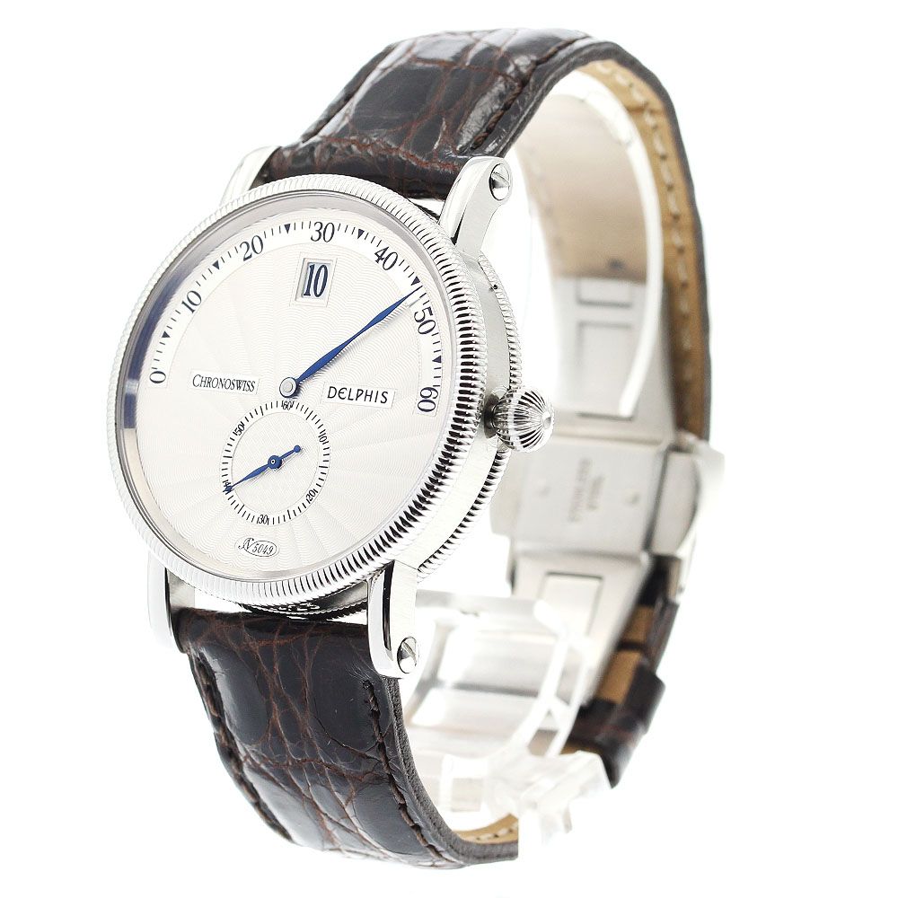 クロノスイス デルフィス レトログラード ジャンピングアワー メンズ 自動巻き オートマ 黒文字盤 CH1423 裏スケ CHRONOSWISS ＯＨ済み 全モデル50本限定！ジャンピングアワー搭載クロノスイス新作氷河