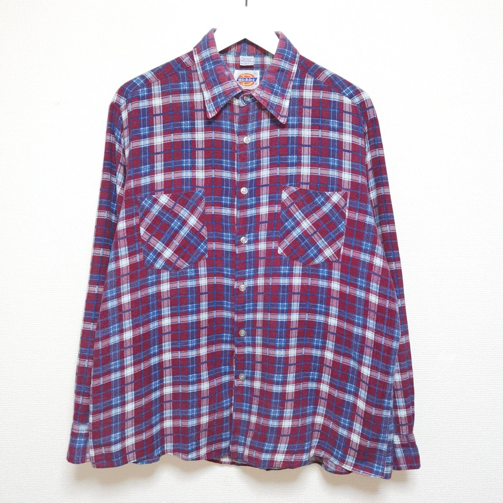 Dickies　80s　フランネルシャツ　L　グレー　チェック柄　USA古着 Dickies 80s フランネルシャツ L グレー チェック柄 USA古着