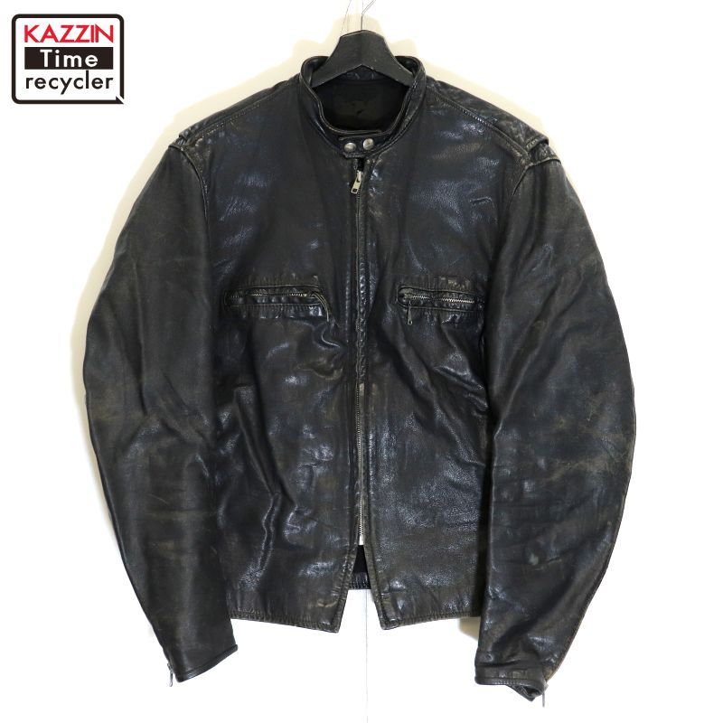 70s ブルックス BROOKS レザー シングルライダースジャケット メンズ