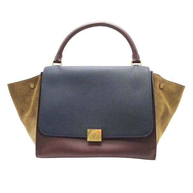 2012年製 セリーヌ CELINE by Phoebe Philo フィービー期 Trapeze トラペーズ ミディアム 2WAY ショルダーバッグ  スエード レザー 切替 ロゴ トートバッグ ハンドバッグ トリコロール フラップ 肩掛け 手提げ