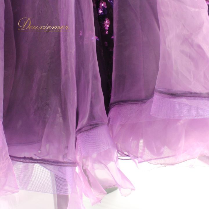 社交ダンス 衣装 スタンダードドレス スタンダード ドレス ワンピース 紫 フリル デモ 競技 ダンス パーティ フロート パープル系 スパンコール レース 社交ダンス服 ワンピースドレス イベント用 パーティードレス スタンダード衣装 競技用ドレス