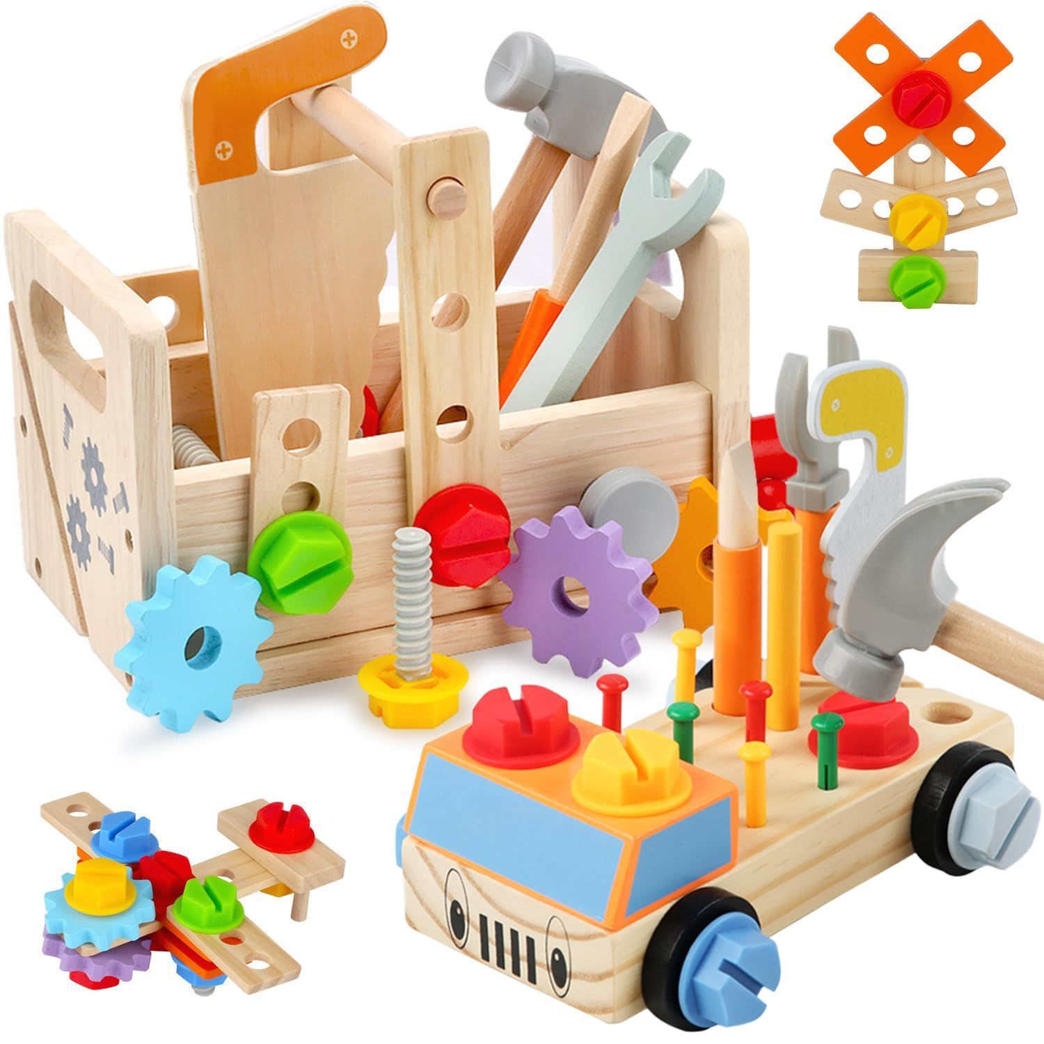 Jecimco 大工さん おもちゃ 木製 2in1 子供 知育玩具 DIY 組み