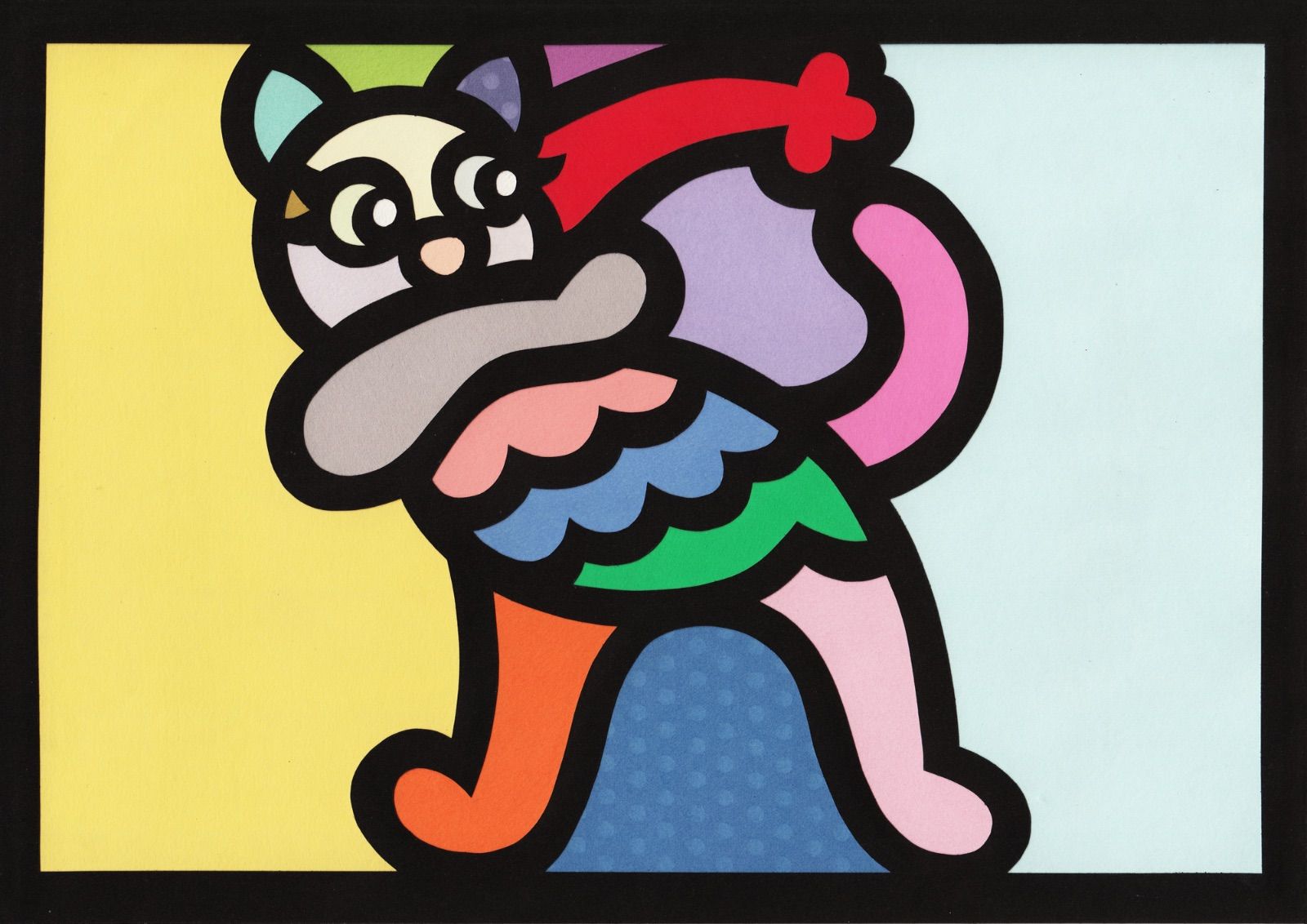 A4サイズ 183-1 Cat Alphabet - R” 2025 Original art work on paper cutting with collage by CHOP POP ◆日本製UVカットアクリルフレーム付き◆ Pop Art