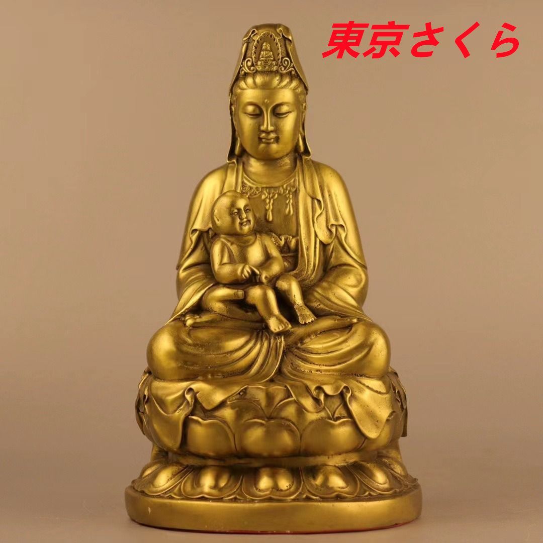 発売中 観音菩薩 神 神様 仏 仏像 銅製 ゴールド 金 インテリア オブジェ 幸運 長寿 縁起物 魔除け 厄除 開運 幸運 財運 金運 安産祈願 無病息災 子宝 健康運