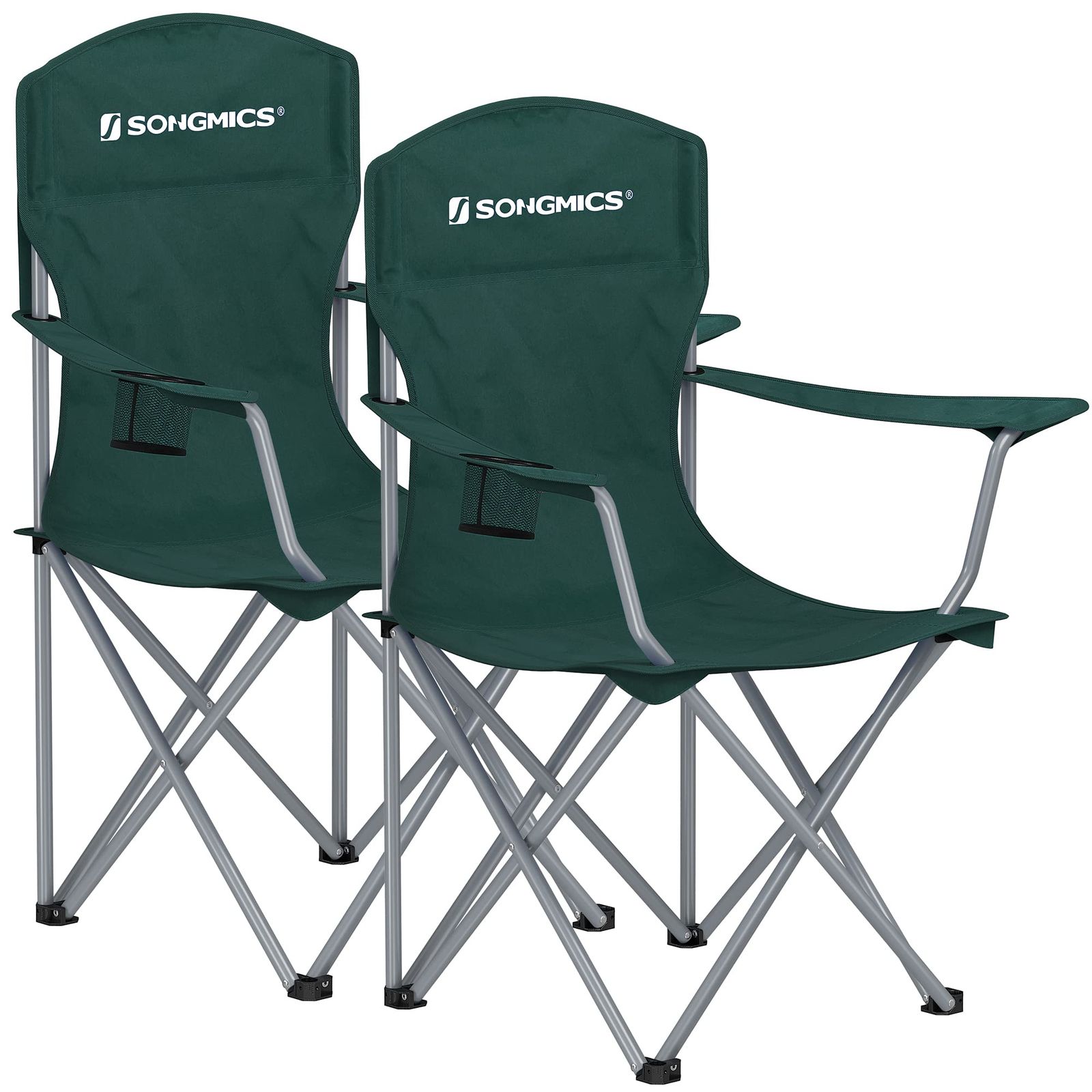 【迅速発送】SONGMICS キャンプ椅子 2脚セット 耐荷重150kg ハイバック 快適 軽量 折りたたみ椅子 コンパクト 携帯便利 収納袋付属 アウトドアチェア グリーン キャンプ用品 登山 お花見 GCB08GN