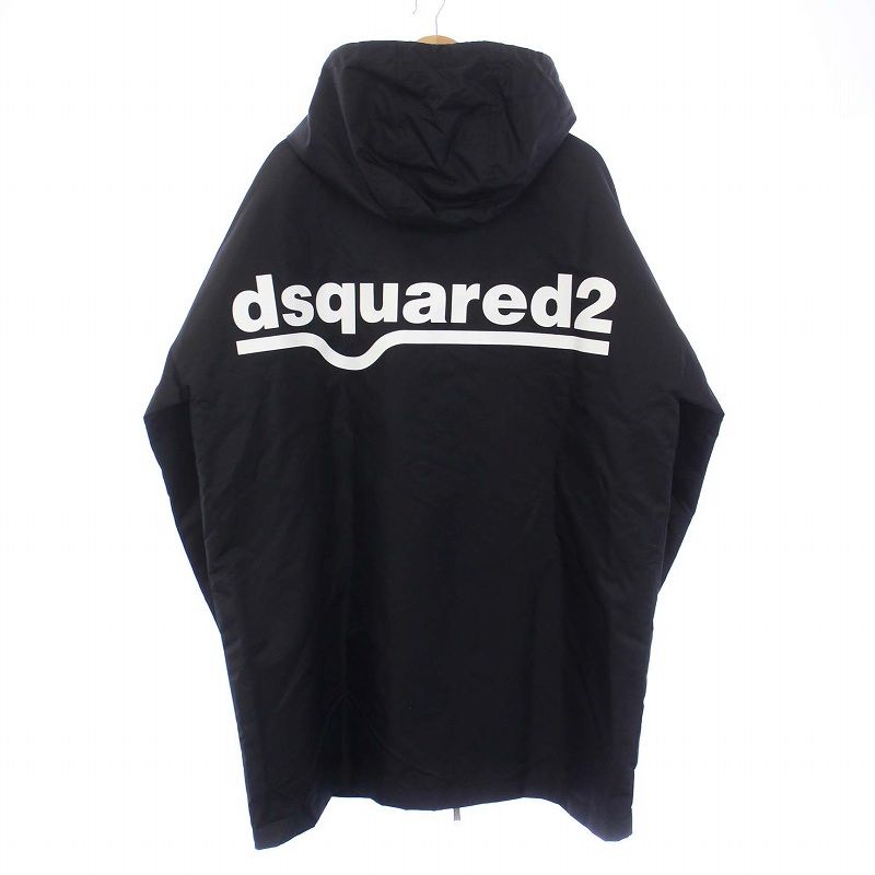 ディースクエアード DSQUARED2 バックロゴプリント ナイロンコート フーディ アウター ロング S 黒 ブラック S74AM1117 /KH