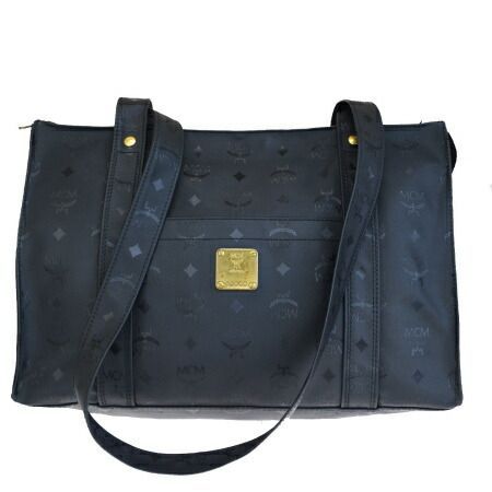 【中古】 美品 エムシーエム MCM トートバッグ ショルダー ブラック PVC レザー 05EQ117