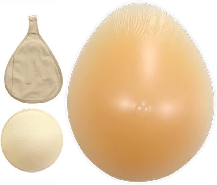 Micopuella(ミコプエラ) 人工乳房 水滴型 シリコンパッド 保護カバー ブラパット 3点セット フック付き 乳がんパッド バスト補正(ベージュ, 500g)
