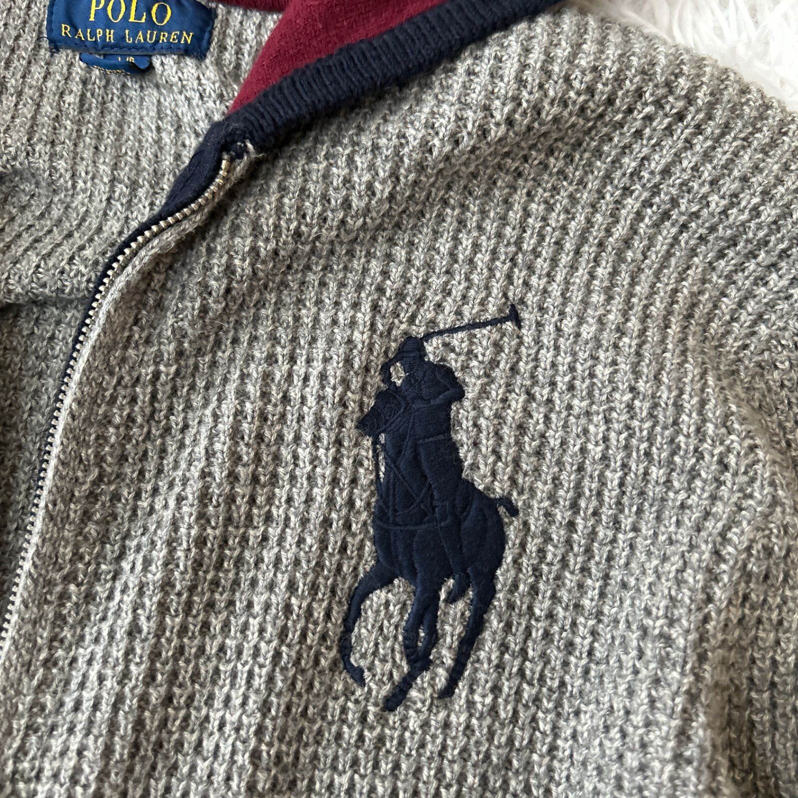 ポロ ラルフローレン ワッフルニットパーカー グレー L/G 14-16