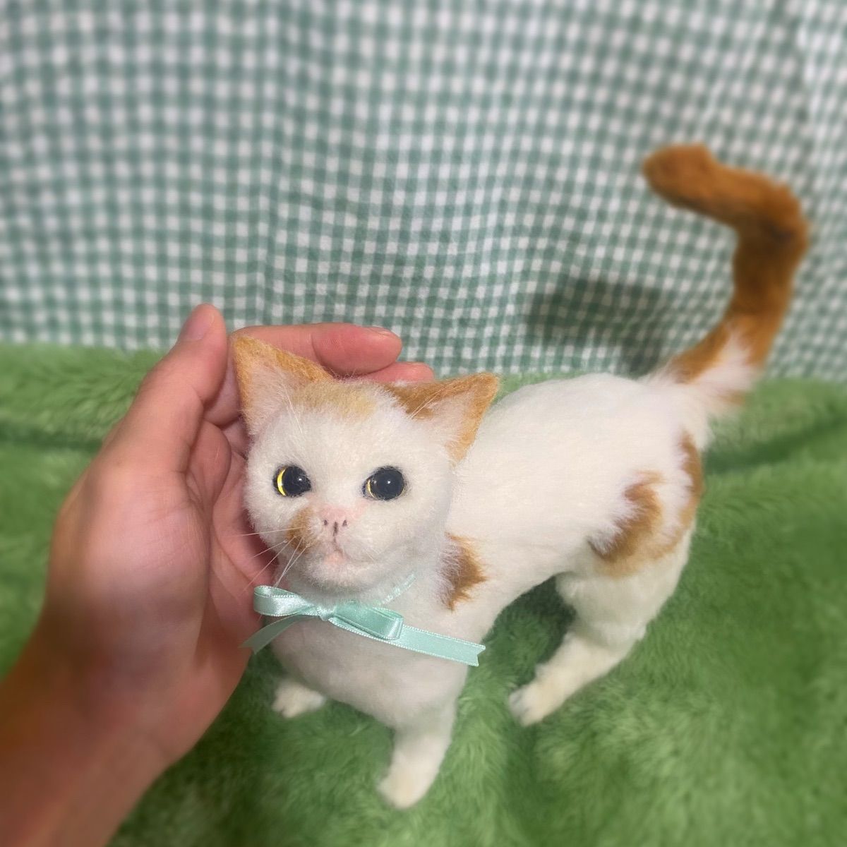 羊毛フェルト 茶×白 猫ちゃん 羊毛フェルト 猫