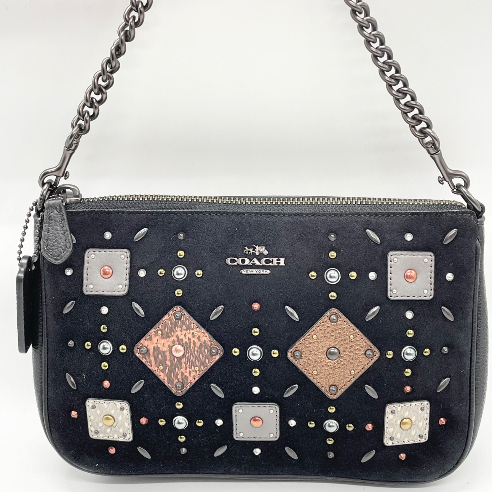 COACH ショルダーバッグ 黒 ビジュー付き