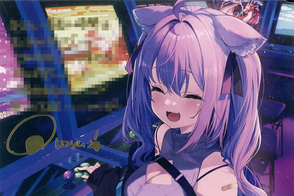 中古】ポストカード 猫又おかゆ 箔押し複製サイン＆メッセージ