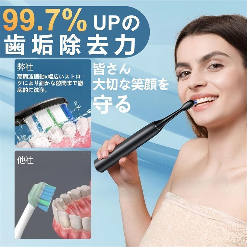 音波振動 電動歯ブラシ USB充電 替えブラシ4本付き 一回充電で40日使用 4モード 電動歯ブラシ磨き IPX防水 低騒音 7点