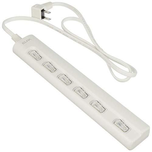 ELPA エルパ スイッチ付タップ LEDランプ 横挿し 6個口 1m WLS-LY61EB W