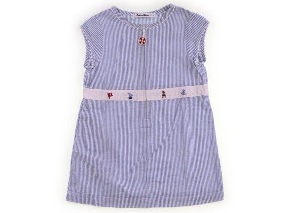 ファミリア familiar ワンピース 90 女の子 ブルー・ホワイト・ストライプ 子供服 ベビー服 キッズ（1020993）