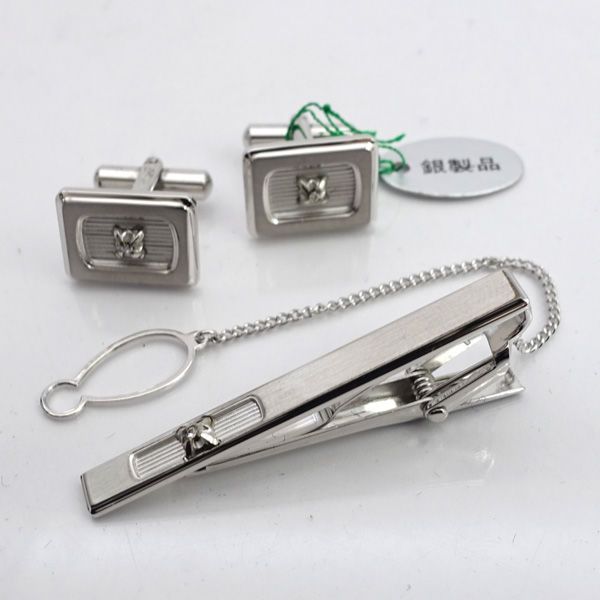 ネクタイピン カフス セット SILVER 925 天然ダイヤ ブランド【中古】 