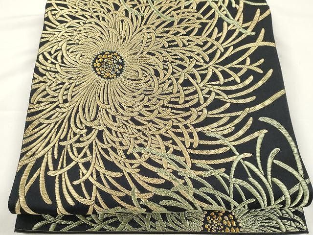 平和屋着物○六通柄袋帯 唐織 乱菊 黒地 金糸 正絹 逸品 CAAX9562yk 平和