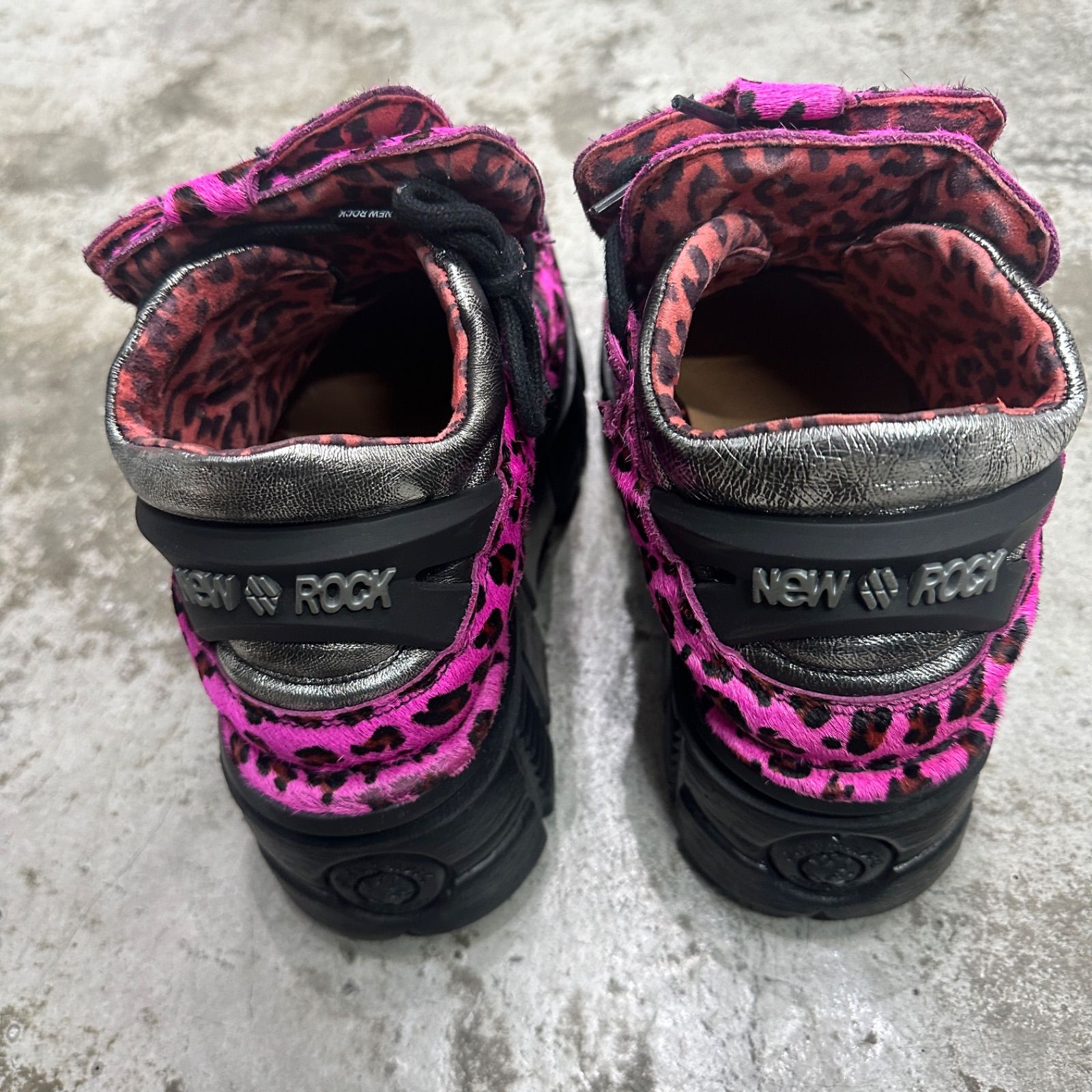newrock ヒョウ柄厚底スニーカー　ピンク NEWROCK ANKLE BOOT ANIMAL PRINT TOWER WITH LACES アニマルプリント