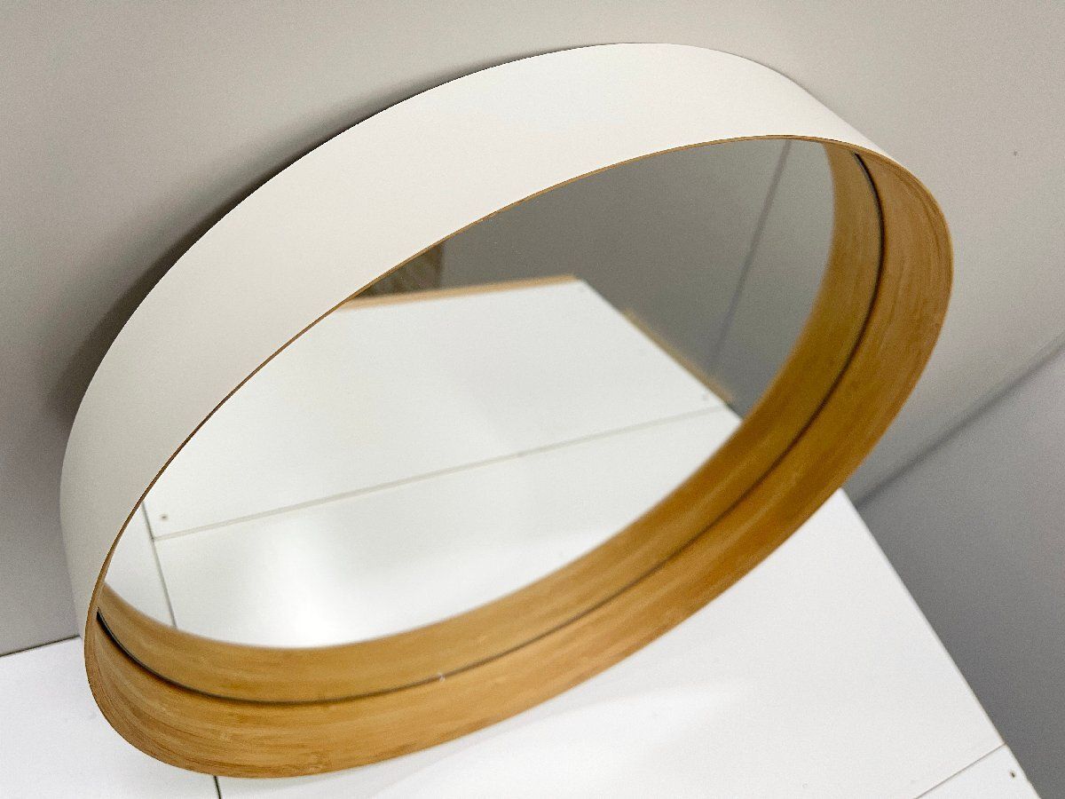 テオリ TEORI ZERO ウォールミラー Mサイズ 丸 円形 壁掛けミラー 鏡 竹細工 乳白色 定価2.4万 モダン シンプル おしゃれ 畑1104