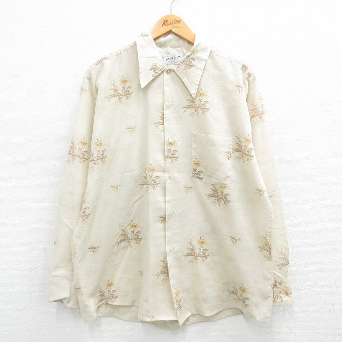 XL/古着 長袖 シャツ メンズ 70s 花 ベージュ系他 カーキ 24aug28 中古 トップス