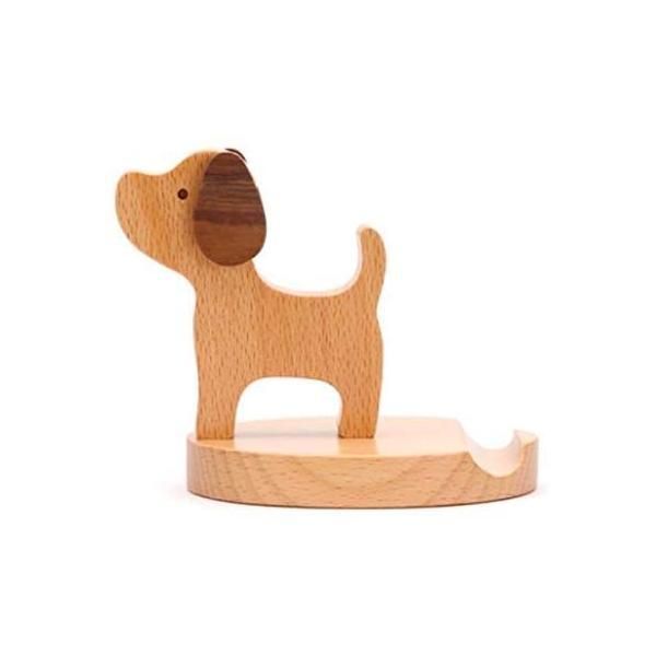 [Queen-b] スマホ スタンド ホルダー かわいい 犬 木製 携帯 卓上 インテリア 充電 タブレット アイフォン アンドロイド 便利 グッズ