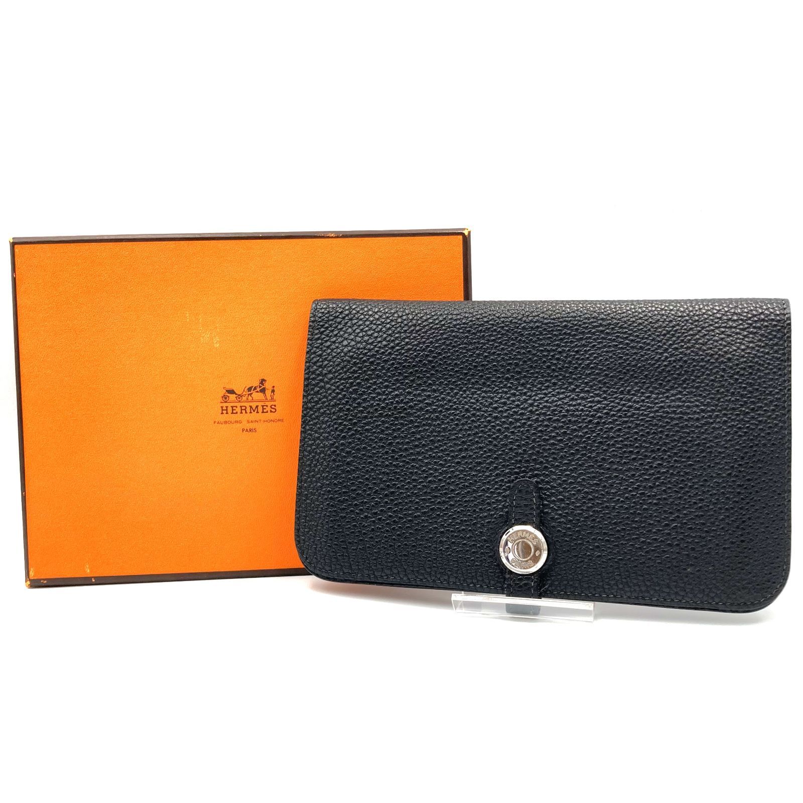 HERMES エルメス ドゴンGM 二つ折り財布 メンズ 男性 ブラック 黒  