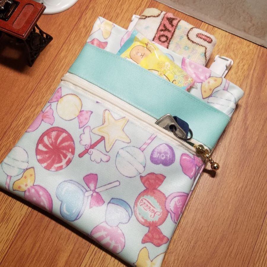 ハンドメイド 移動ポケット ラミネート ファスナー キャンディ 無地 