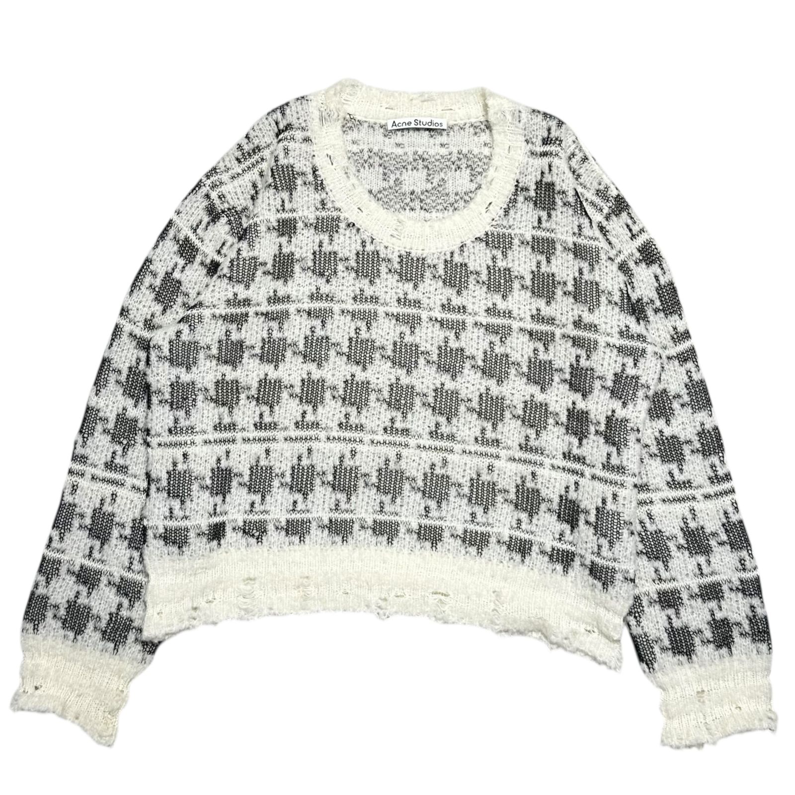 Acne Studios アクネストゥディオズ Destroyed Chidori Pattern Wool Knit デストロイ 千鳥柄 ショート丈 ウール ニット FN-WN-KNIT000623 S ホワイト×ブラック ダメージ加工