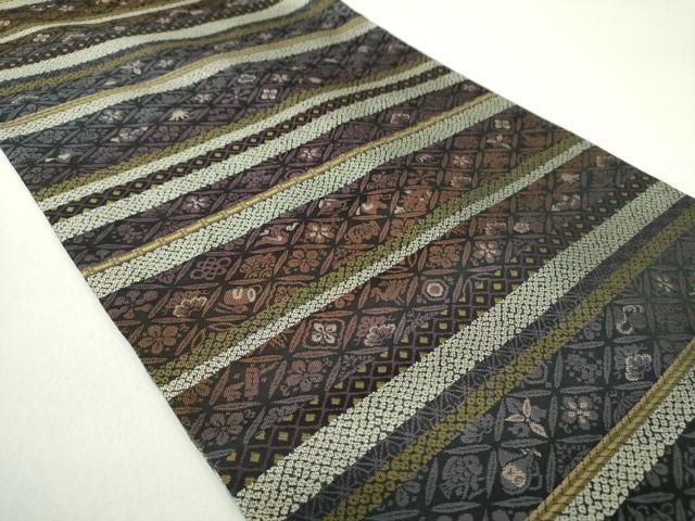 平和屋着物○両面 全通柄袋帯 ふくれ織 霞文 金糸 さが美扱い