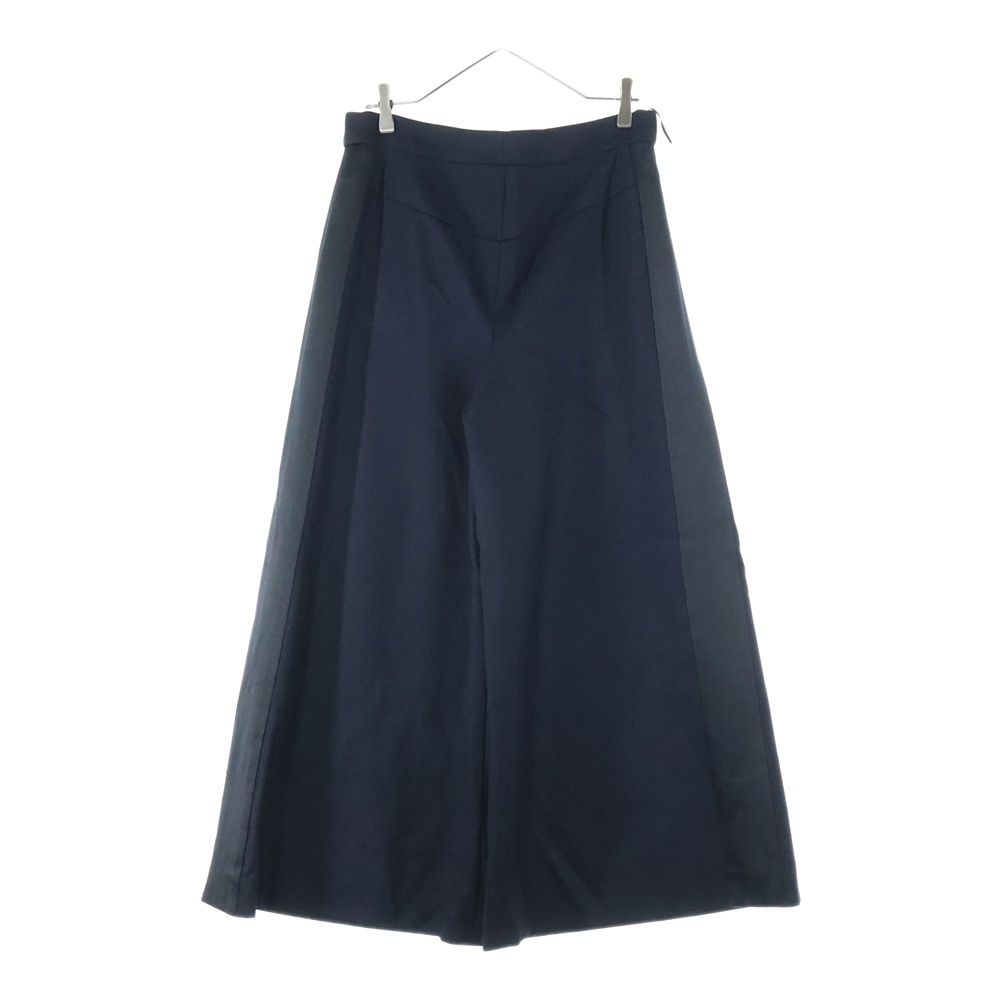 CHANEL シャネル ココマーク ロゴプレート マリンボタン サイドライン ウール シルク ワイドストレート パンツ ネイビー|ブラック レディース P59101V38602