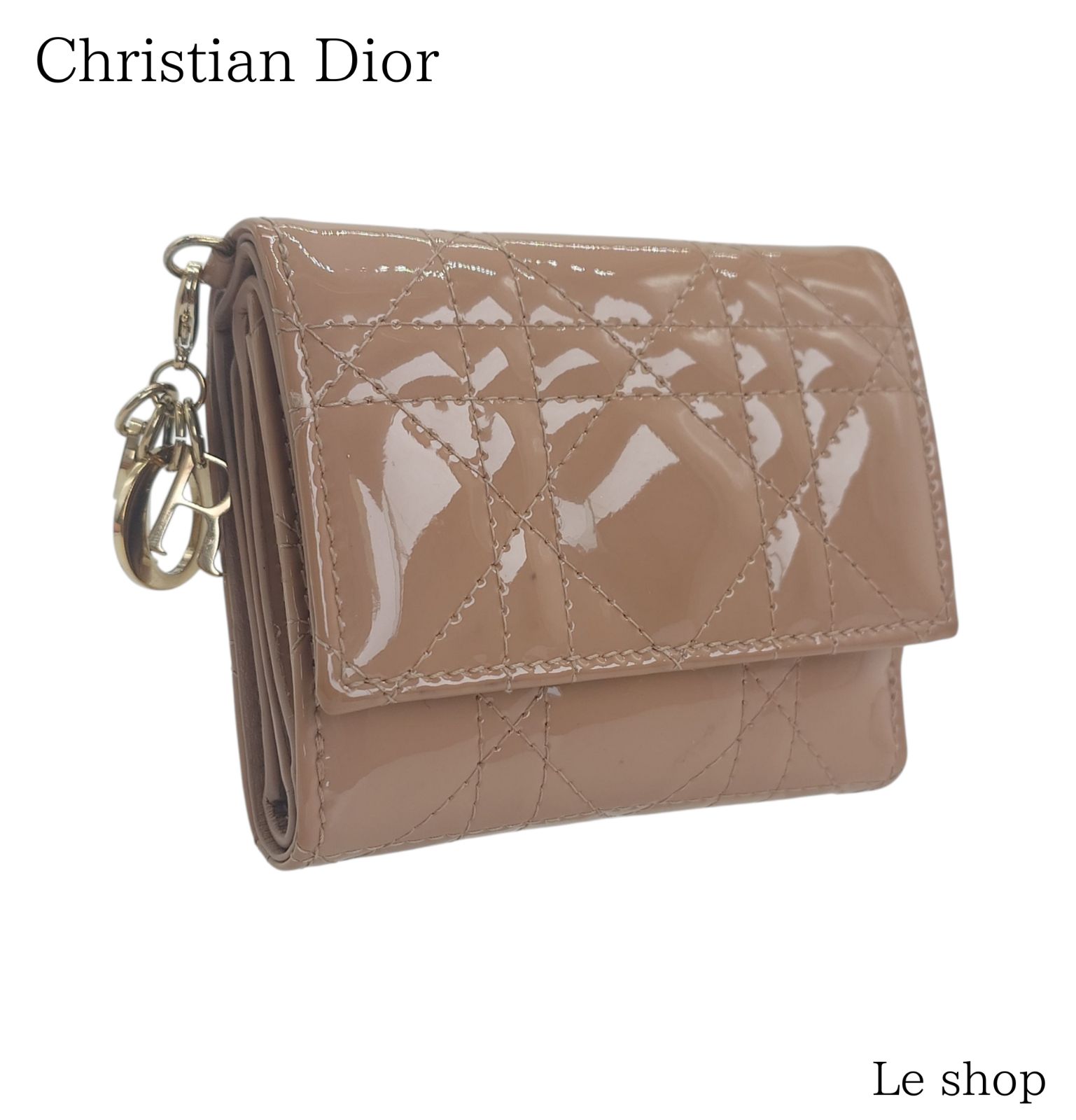 DIOR ベージュ キルティング レザー 三つ折り財布 Dior レザー三つ折り