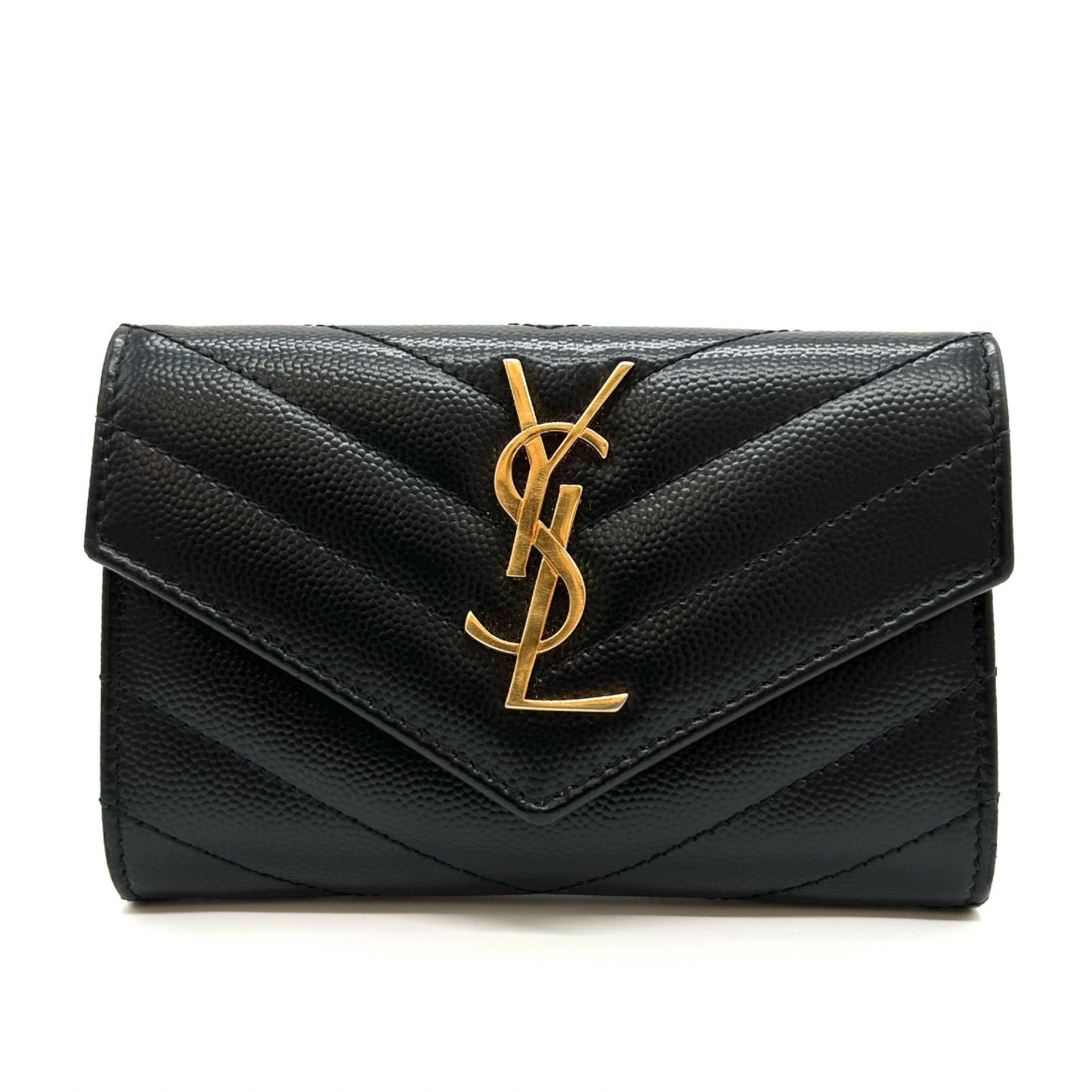 SAINT LAURENT サンローラン YSL カードケース レザー カサンドラ フラップウォレット ブラック 414404 レディース