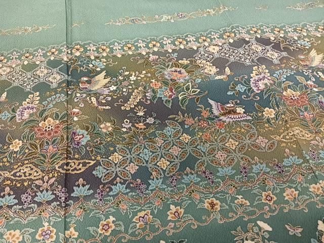 平和屋着物○訪問着 更紗花鳥文 花喰い鳥 暈し染め 金彩 正絹 逸品  