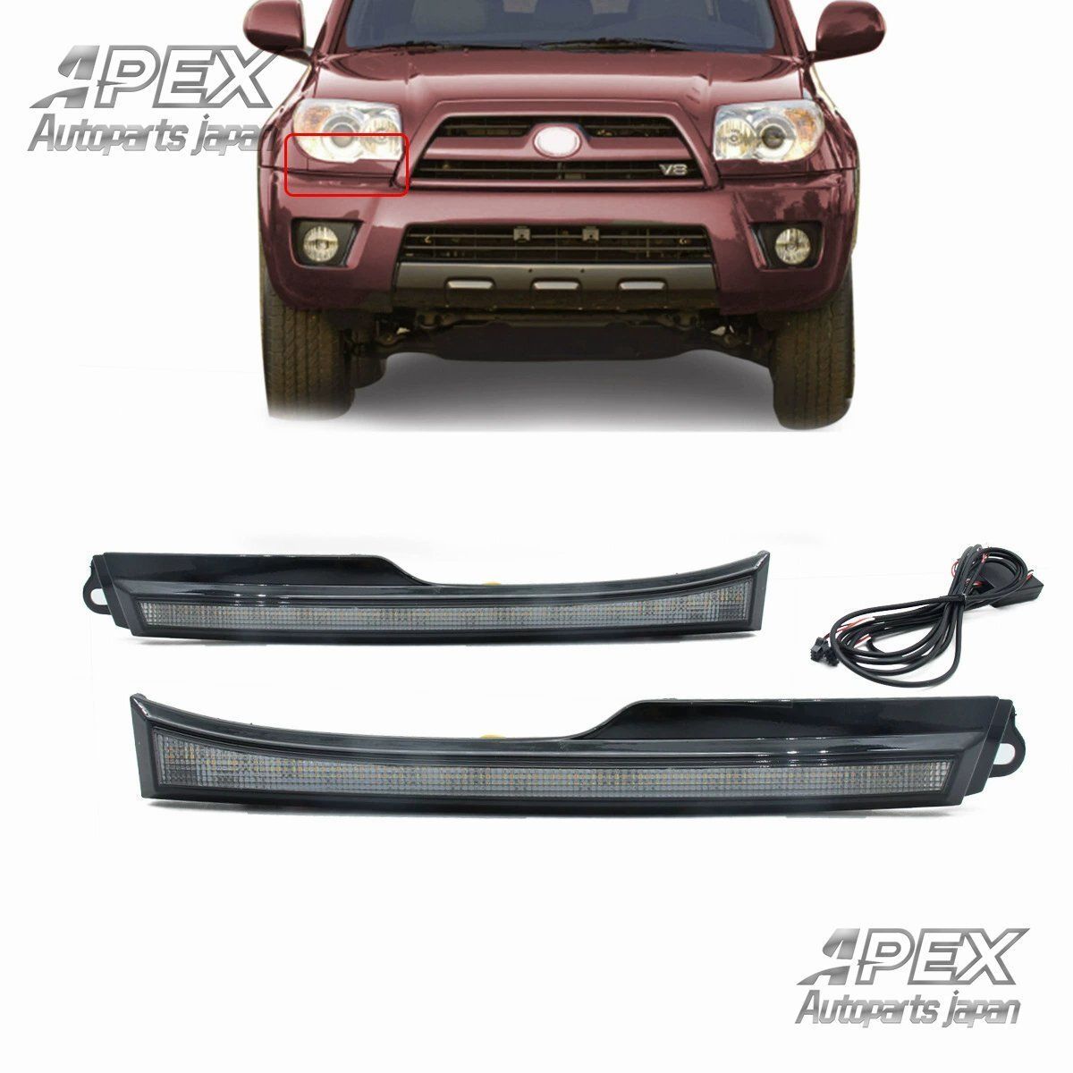 トヨタ 4ランナー 2006-2009年モデル用 LEDデイライト デイタイムランニングライト 2色変更 ヘッドライト下部トリム