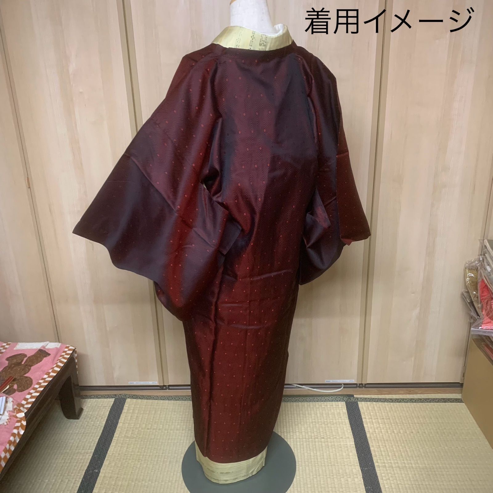 和装 雨コート 赤黒 総柄 道中着 レトロ モダン 雨の日着物に