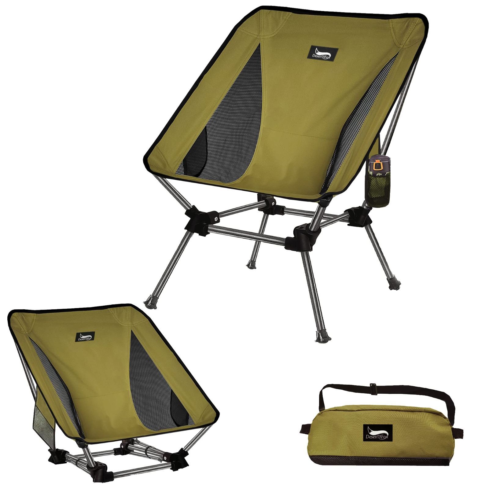 新品 DesertFox キャンプ椅子 アウトドア チェア 2WAY 高さ調節可能 ローチェア 軽量 【独自開発のカップホルダー】 耐荷重150kg コンパクト イス ロータイプ 収納袋付属 携帯便利 ST