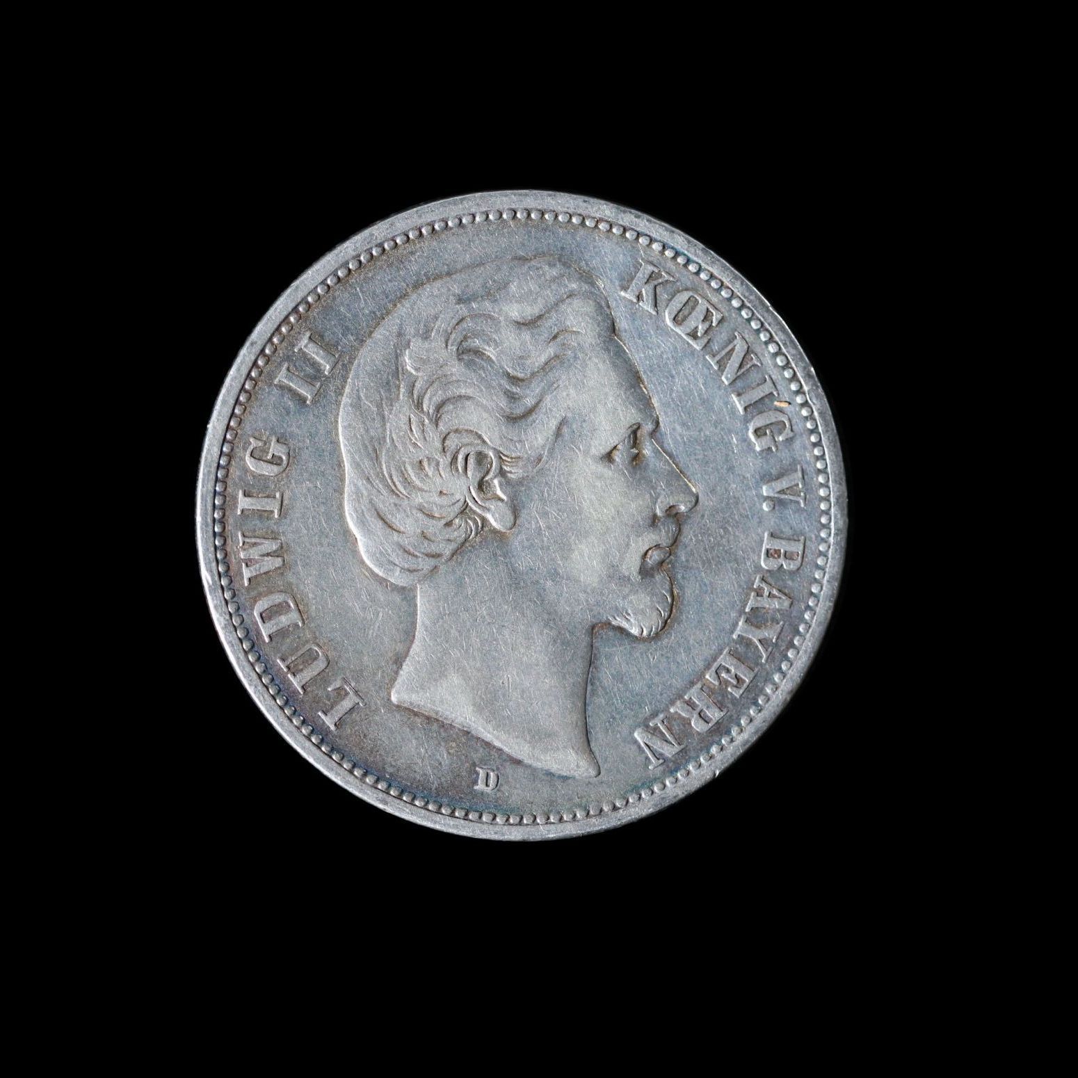 GERMANY ドイツ バイエルン ルートヴィヒ2世 1864~86 5Mark 1876 5マルク 銀貨