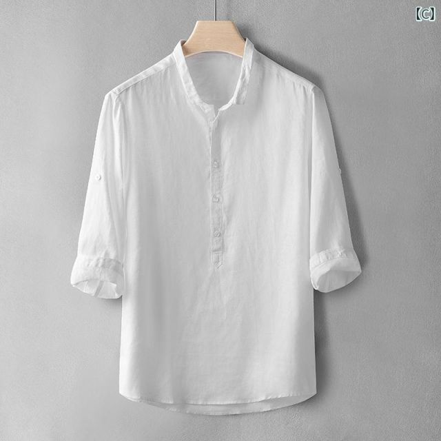 M メンズ ファッション 服 男性用 オシャレ シンプル 大人 かっこいい 大きいサイズ ストリート 紳士服 夏 スモール リネン 半袖 シャツ フル 通気性 綿 トップス