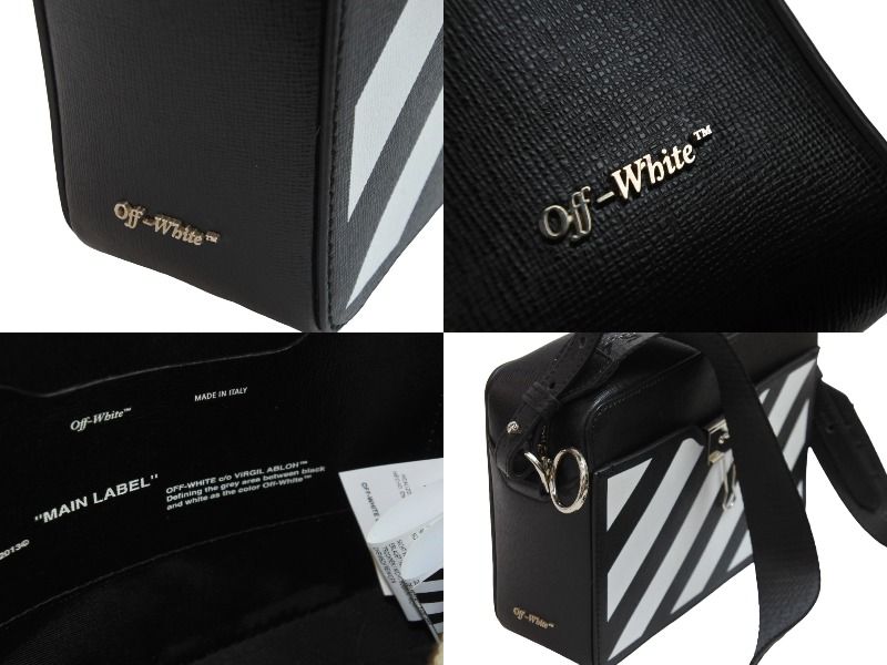 OFF WHITE オフホワイト カメラバッグ ショルダーバッグ イタリア製 レザー ブラック ホワイト シルバー金具 美品 中古 53659 OFF WHITE オフホワイト カメラバッグ ショルダーバッグ イタリア製