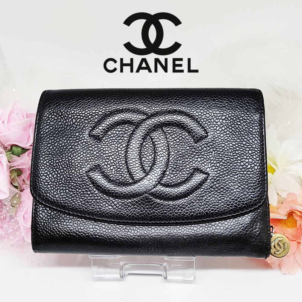 CHANEL シャネル キャビアスキン ココマーク 二つ折り財布 ブラック 