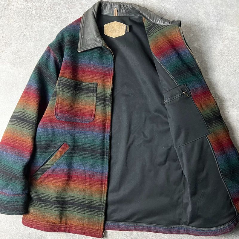 90s USA製 Woolrich ライナー付き ネイティブ 総柄 ウール ラグ