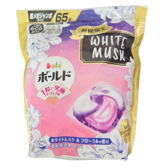 季節 ボールド 洗濯洗剤 ジェルボール 4in1 ホワイトムスク-フローラルの香り 詰替 65個 ×4袋 1ケース 超メガジャンボ
