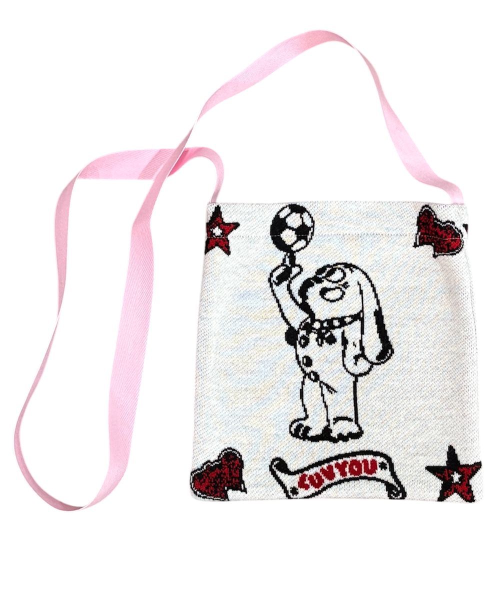 ♥ DB-BAR BOYコラボ - KNIT SHOULDER BAG | WHITE ボーイ ニット サコッシュ ショルダー バッグ ホワイト ピンク レッド ストリート アーティストコラボ