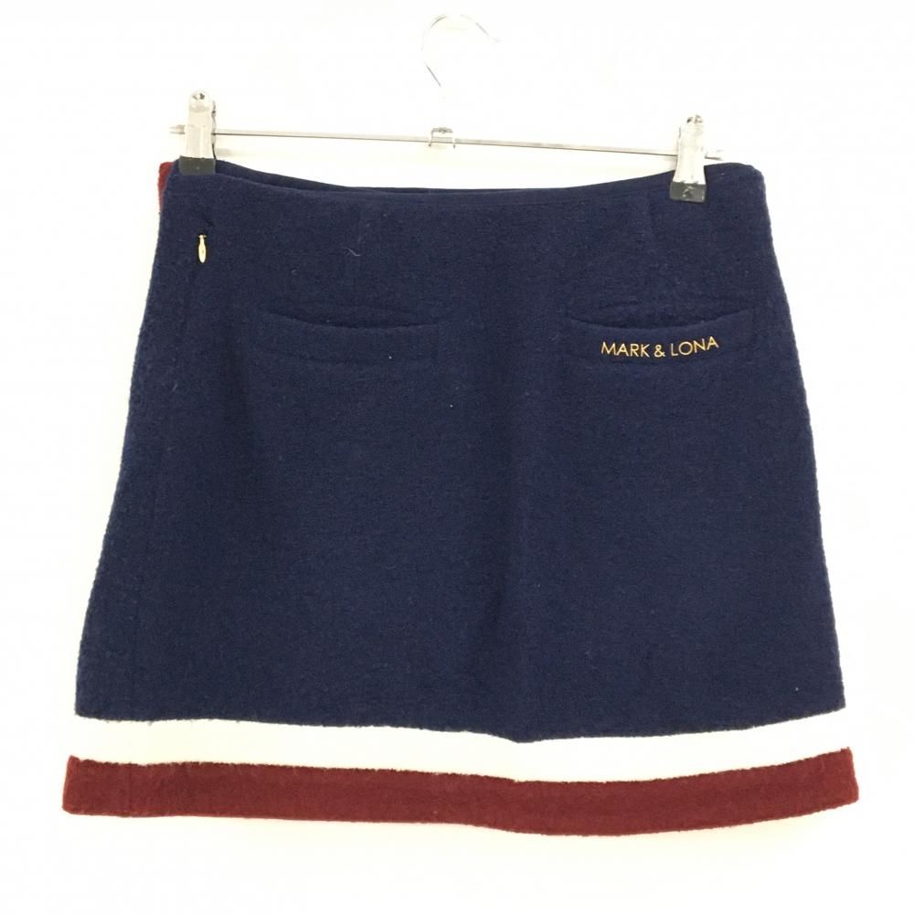 マークアンドロナ ニットスカート ネイビー×白×ボルドー ウール混 ラップ レディース M ゴルフウェア MARK&LONA